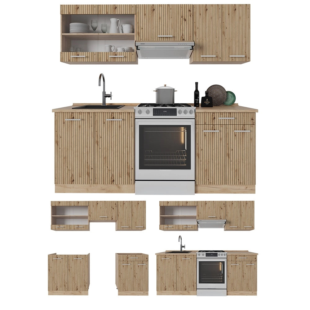 Cucina componibile R-Line Rovere artigianale/Rovere dorato 200 cm, PL Rovere Vicco