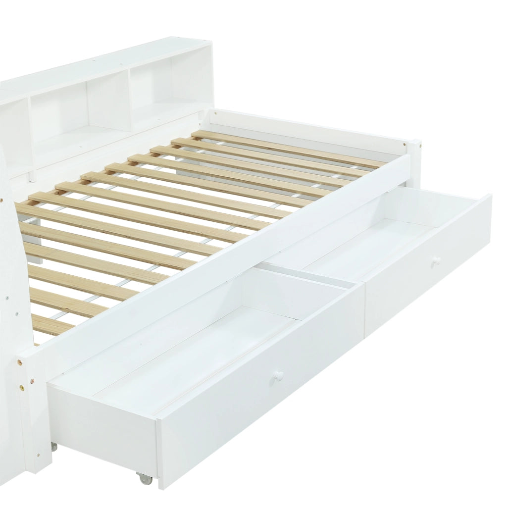 LETTO Singolo 90x200 cm Bianco con testiera, luci e cassetti