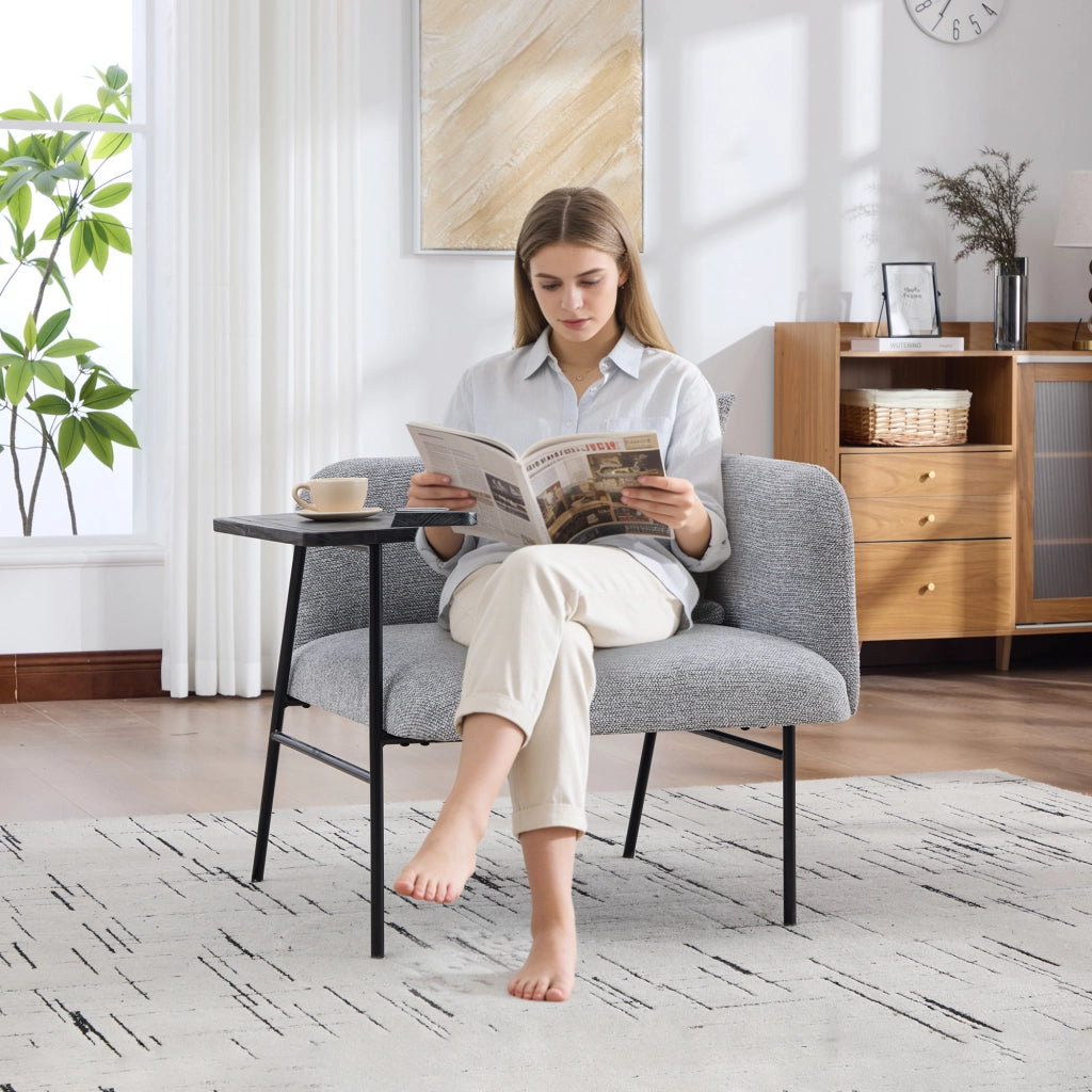 Poltrona singola moderna grigia in ciniglia con tavolino 86x72x71 cm