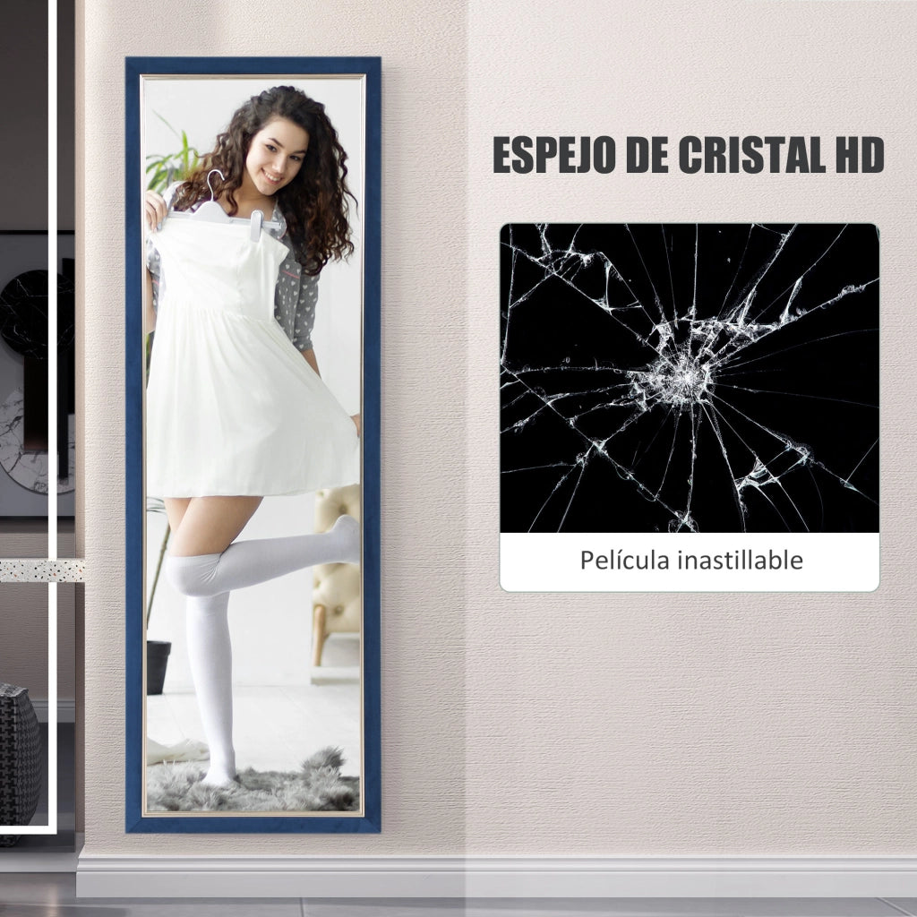 Specchio a Pieno Corpo con Cornice in Velluto ¨C Minimal ¨C Blu 150x50 cm