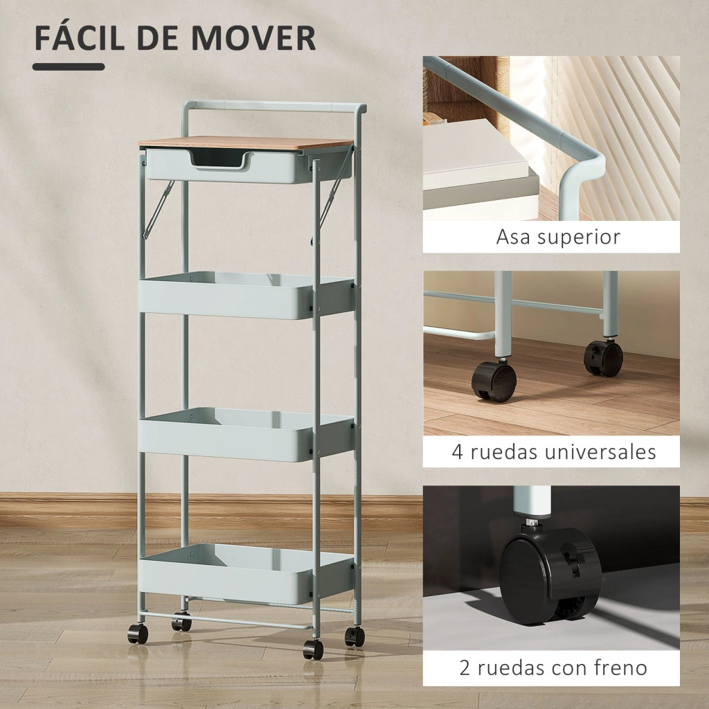 Carrello con cassetti e cestini ¨C zephmum ¨C Verde Chiaro 40x30x60