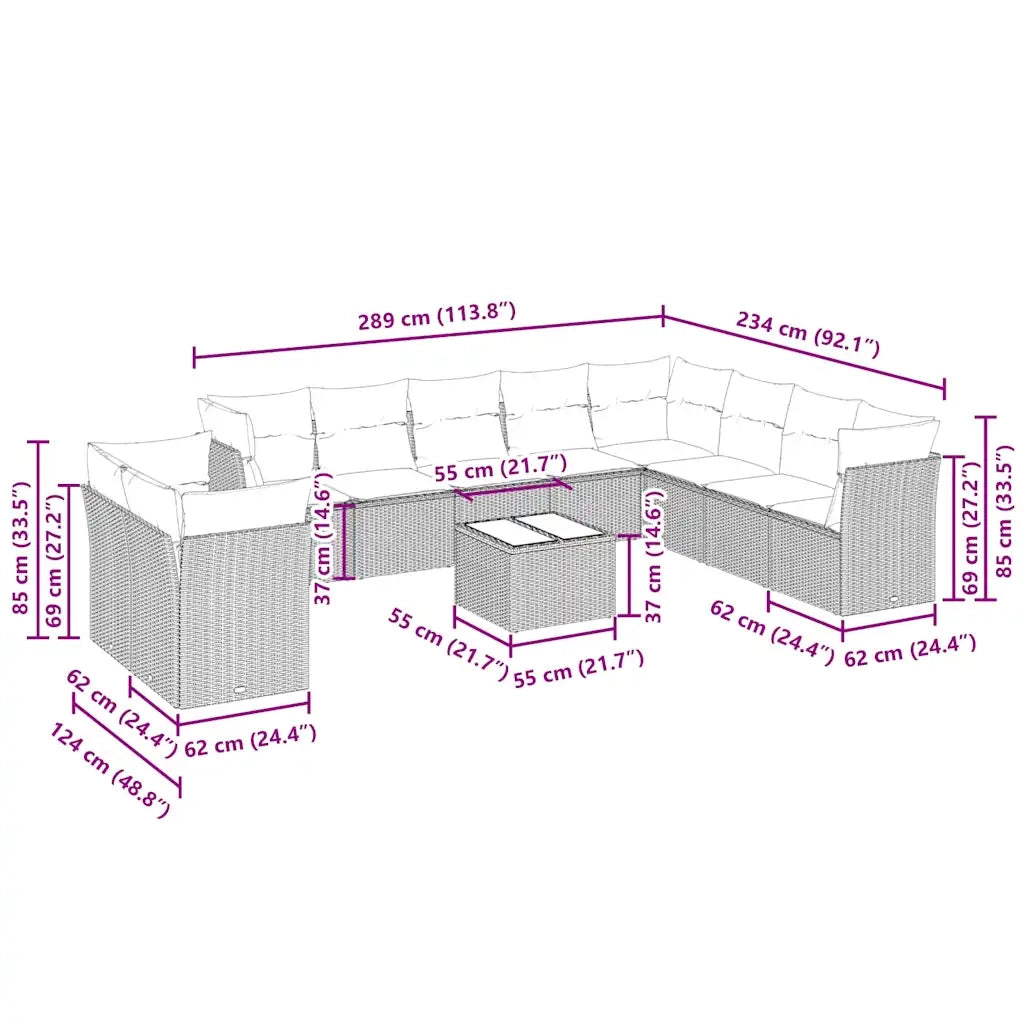 Set Divani da Giardino 11 pz con Cuscini in Polyrattan Grigio 3217872