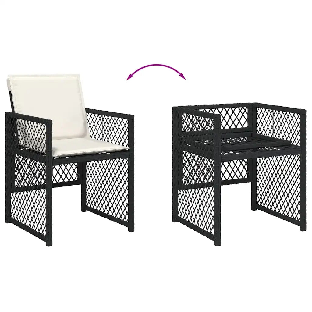 Set da Pranzo da Giardino 15 pz con Cuscini Nero in Polyrattan 3210879