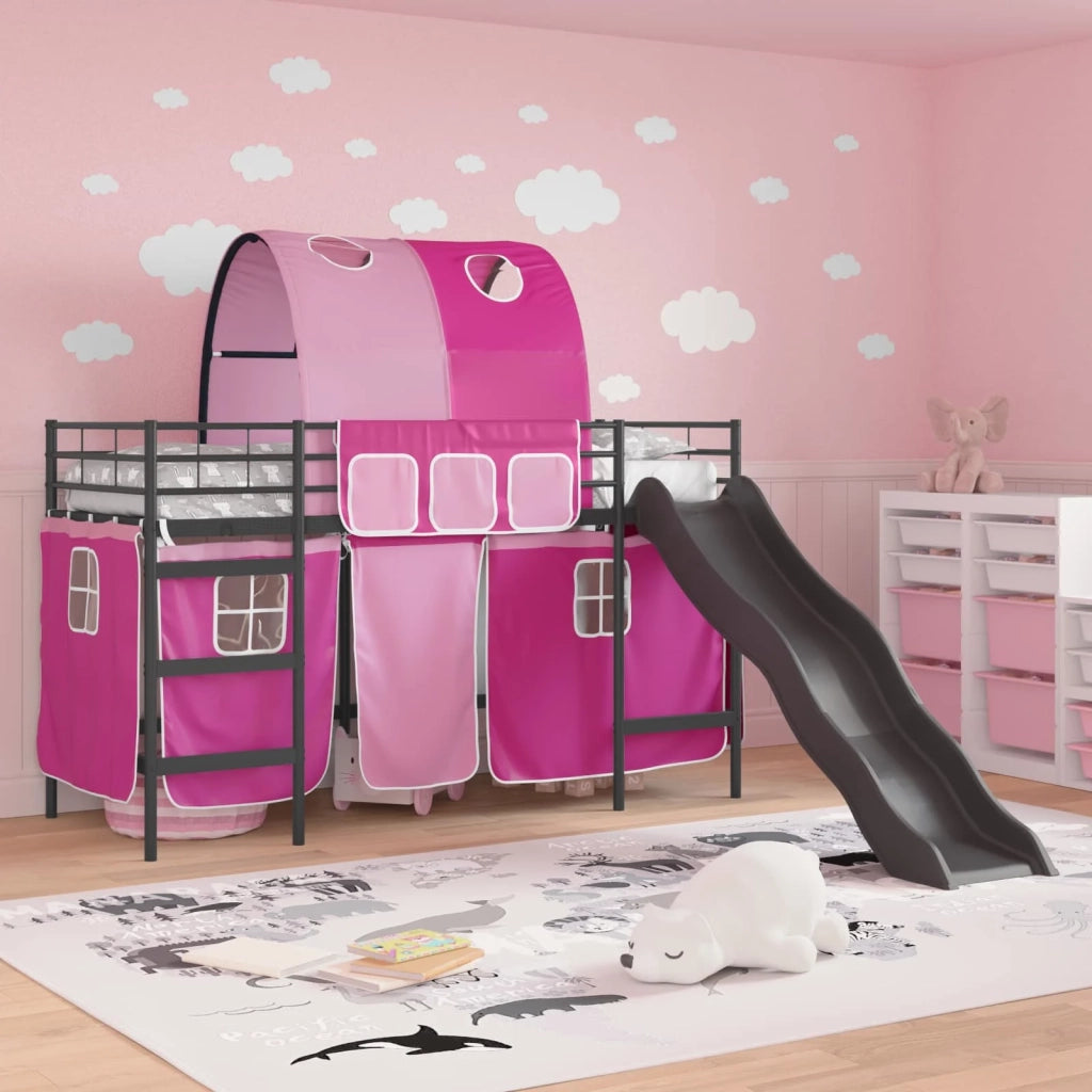 Struttura del letto loft per bambini-Giroletto per bambini Nero e rosa 100 x 190 cm 747677