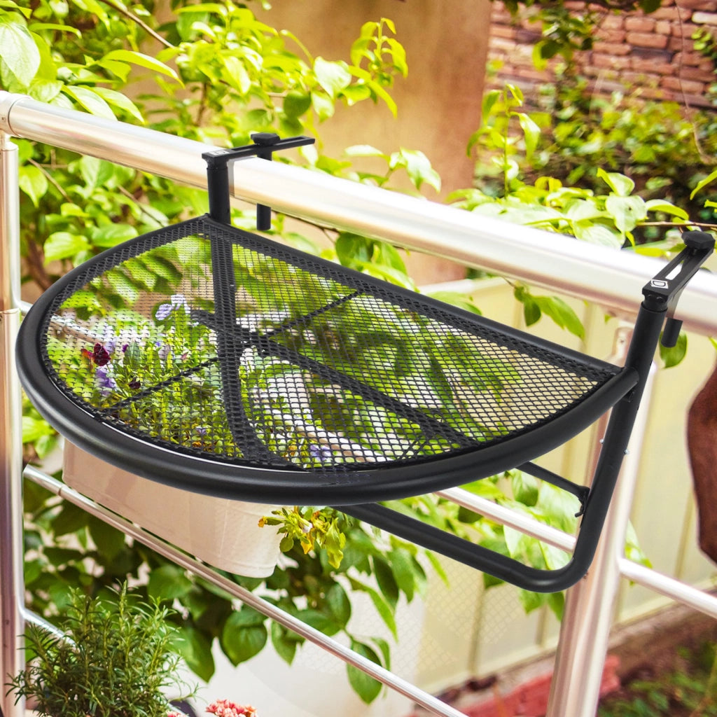 Easycomfort Tavolino da Ringhiera Pieghevole con 3 Altezze Regolabili in Metallo, 60x45x50cm, Nero