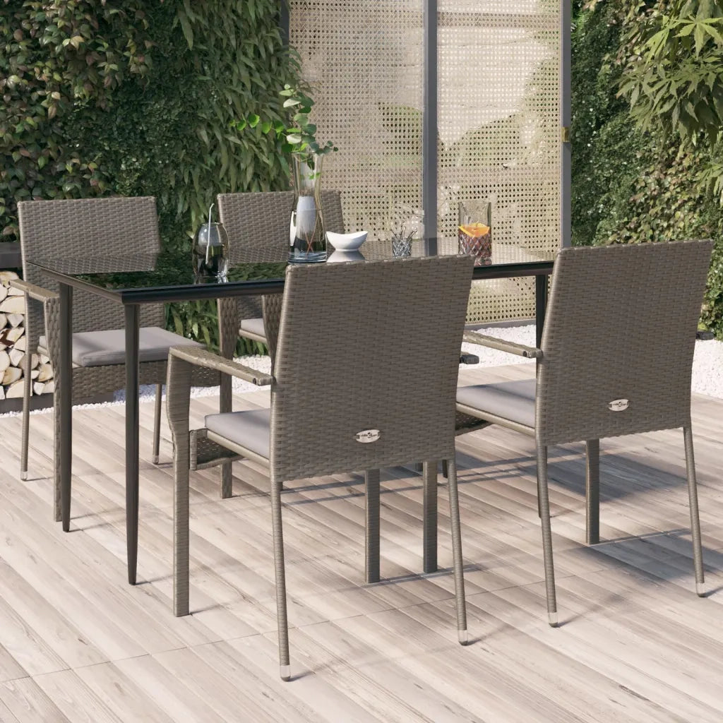 Set da Pranzo Giardino 5pz Nero e Grigio con Cuscini Polyrattan 3185127
