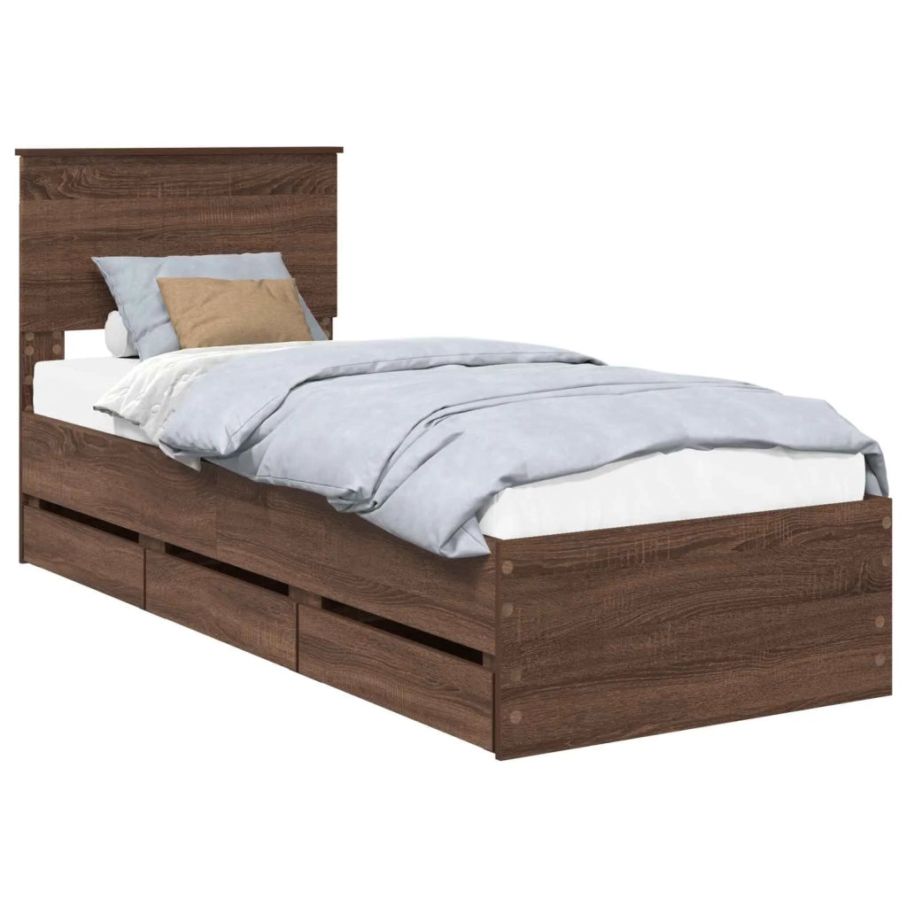 Struttura del letto con cassetto-Giroletto con contenitore-Rete del Letto Rovere Marrone 75 x 190 cm 439162