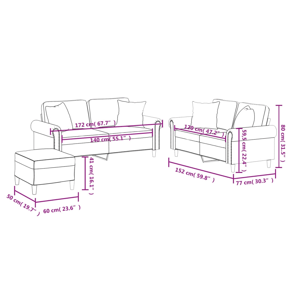 Set di Divani 3 pz con Cuscini Crema in Similpelle 3202166