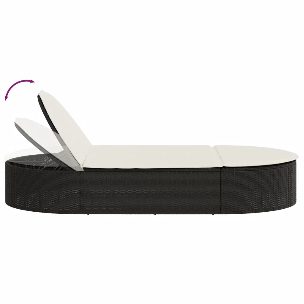 Lettino Prendisole Doppio con Cuscini Nero in Polyrattan 368646