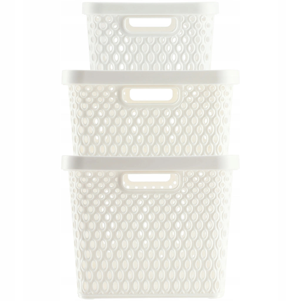 Set di 3 cestini in plastica KADAX con coperchio, colore bianco.
