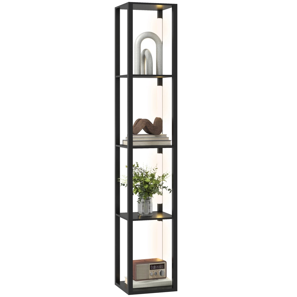 Lampada da Terra con 4 Ripiani, 3 Luminosit¨¤ Regolabili e Interruttore a Pedale, 29x29x163 cm, Nero