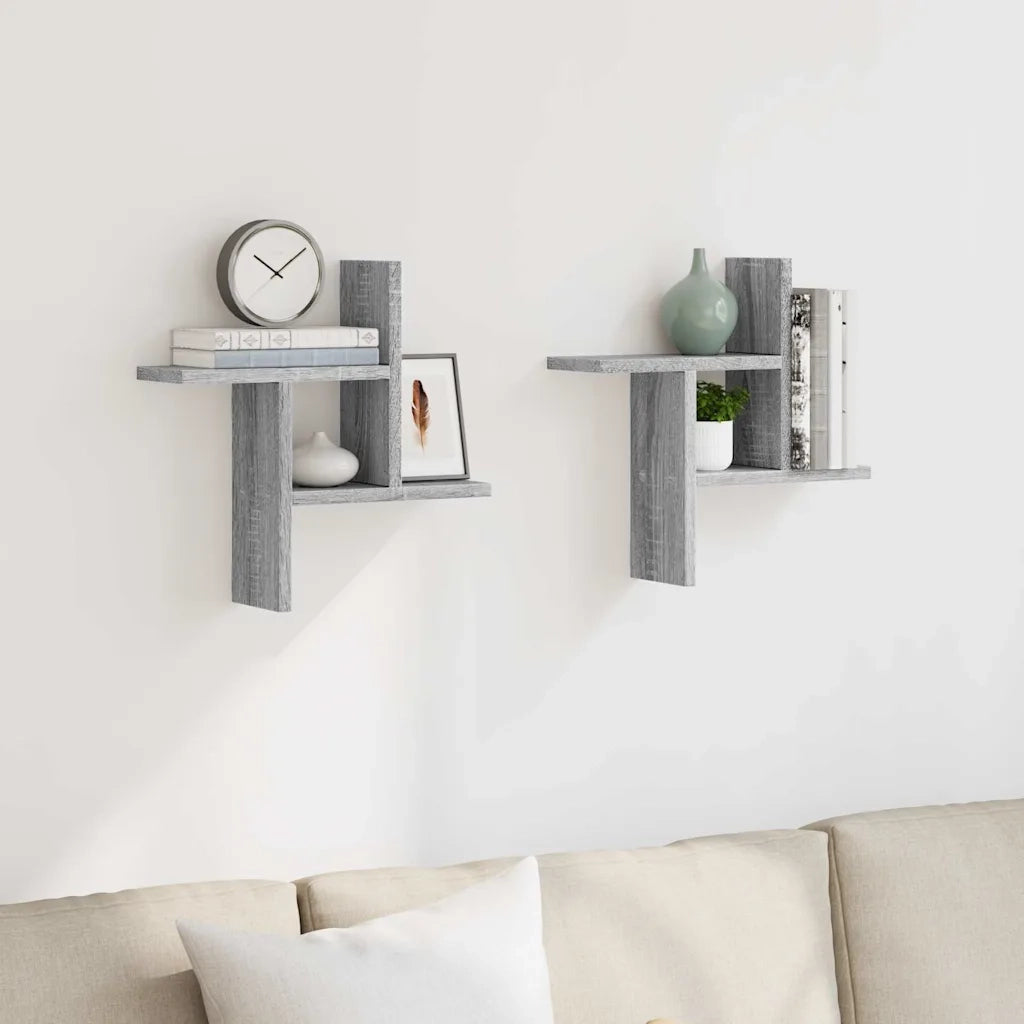 2 pz Mensole a Parete | Scaffale Parete | Ripiano a parete Grigio Sonoma 38x12x38 cm in Truciolato