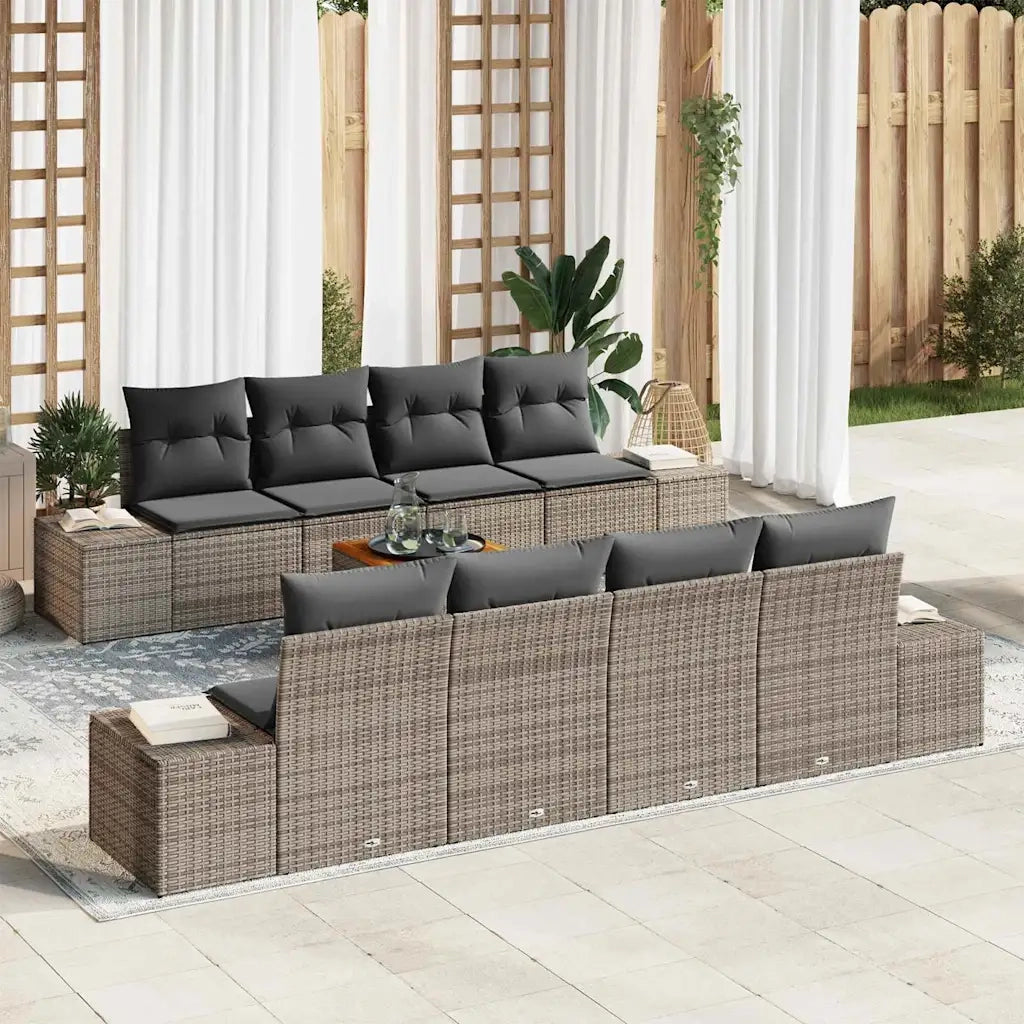 Set Divano da Giardino 9 pcs Grigio polyrattan
