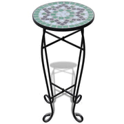 Tavolino | Tavolo laterale per Piante con Mosaico Verde e Bianco