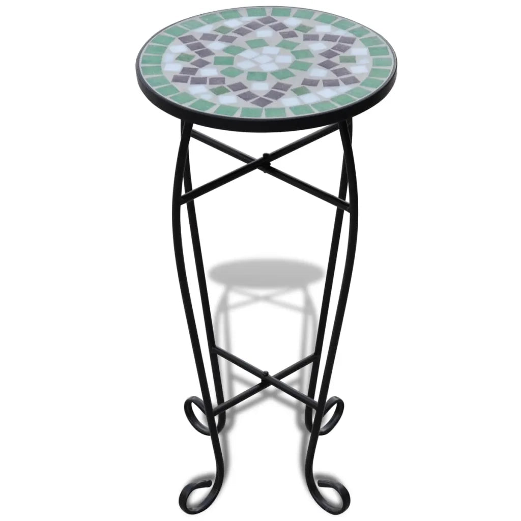 Tavolino | Tavolo laterale per Piante con Mosaico Verde e Bianco