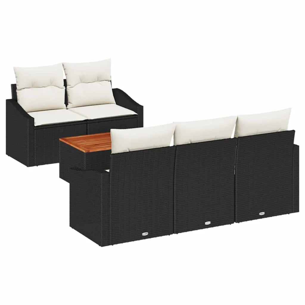 Set Divano da Giardino 6 pcs Nero e Crema polyrattan