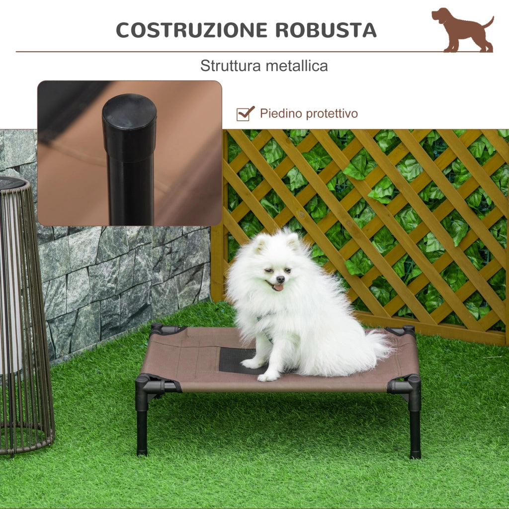 Lettino per Cani Rialzato ¨C Minimal ¨C Acciaio e Tessuto, Nero e Caff¨¨, 61x46x18 cm