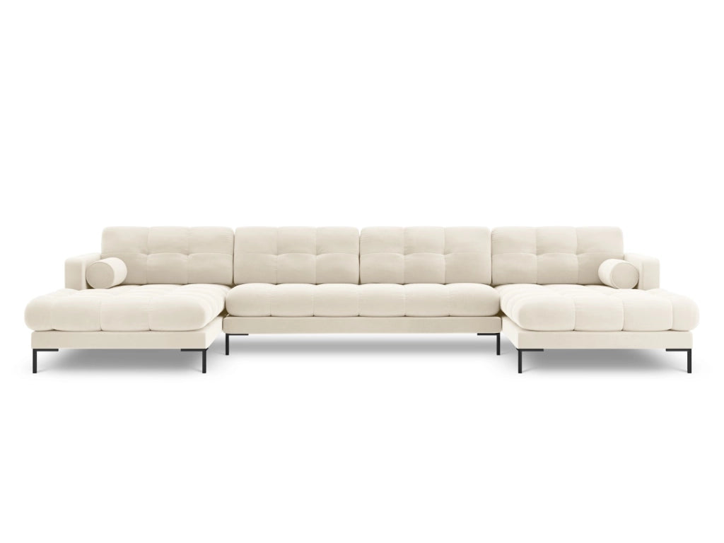 Cosmopolitan Design - Divano panoramico "Bali" 7 posti in velluto beige chiaro 