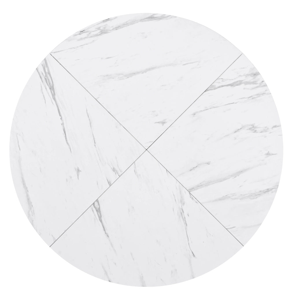 Tavolo da Pranzo Rotondo con 4 Sedie in Velluto ¨C MINIMAL ¨C Piano Effetto Marmo, Gambe in Metallo Oro