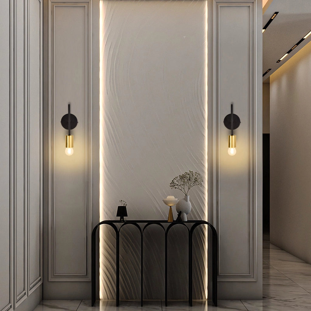 ZMH Applique da parete per interni 2ER nero oro E27 lampada industriale da corridoio retrò per scale