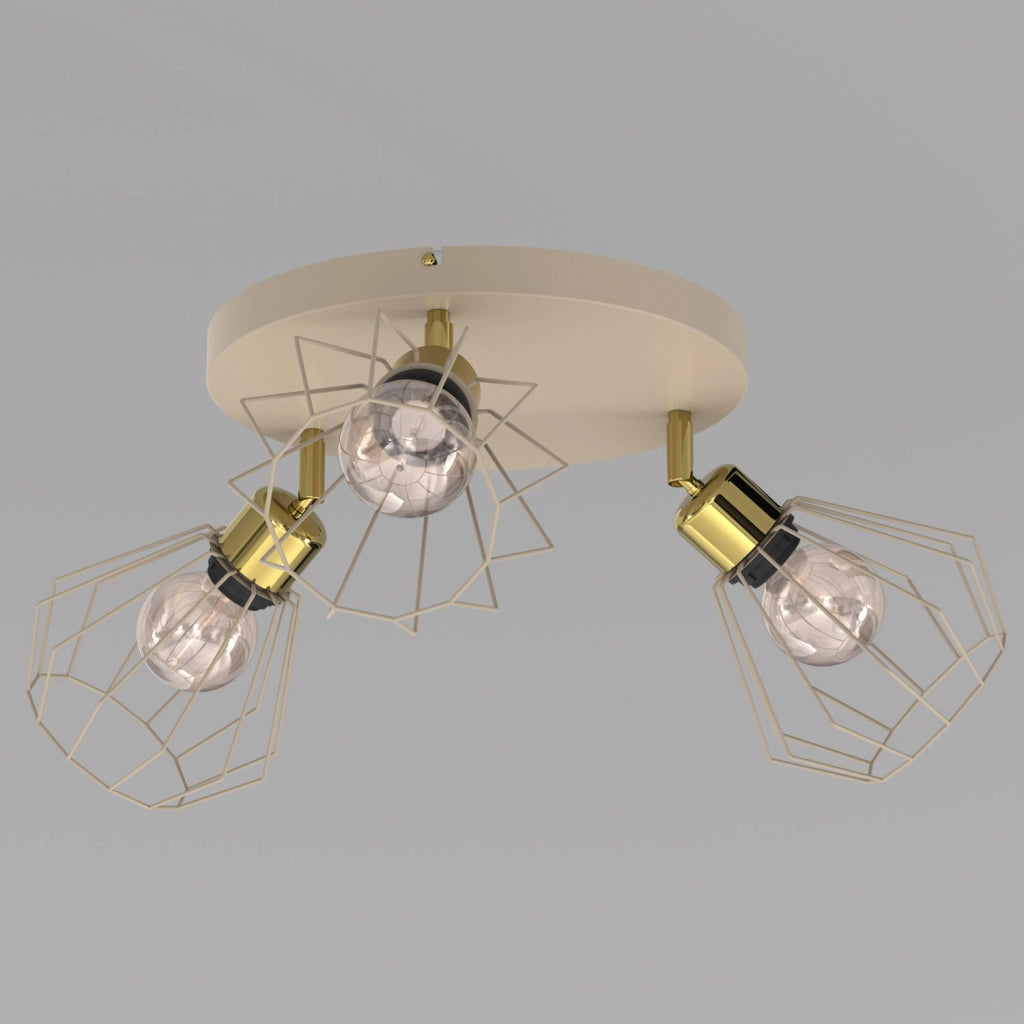Lampada da soffitto Parkla 3xE27 beige oro industriale