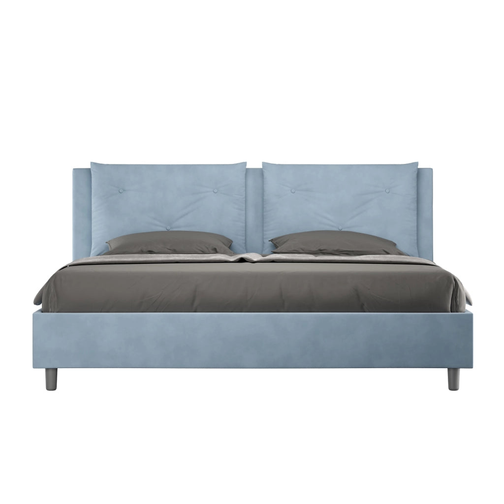 BS COM Letto matrimoniale king size con rete imbottito 200x200 microfibra azzurro