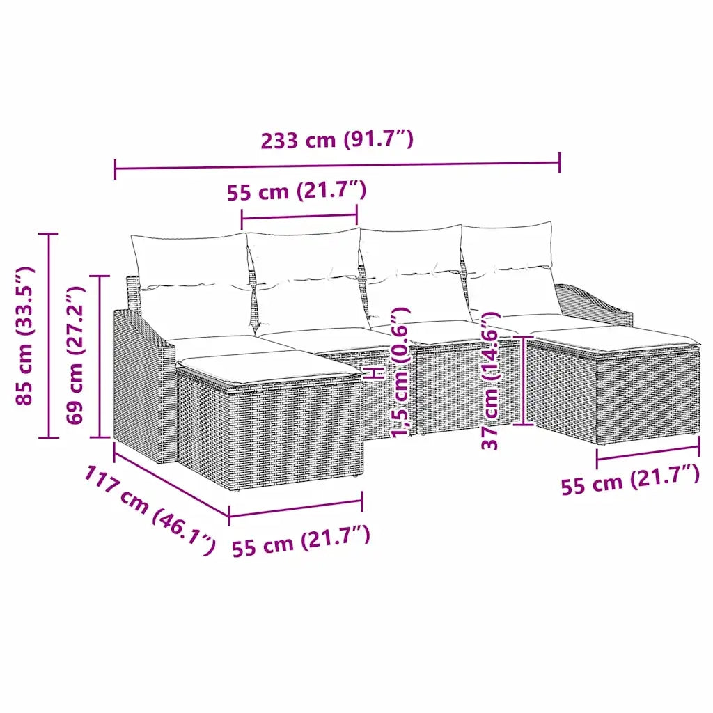 Set di divani con cuscino 6 pcs Marrone polyrattan 3346828
