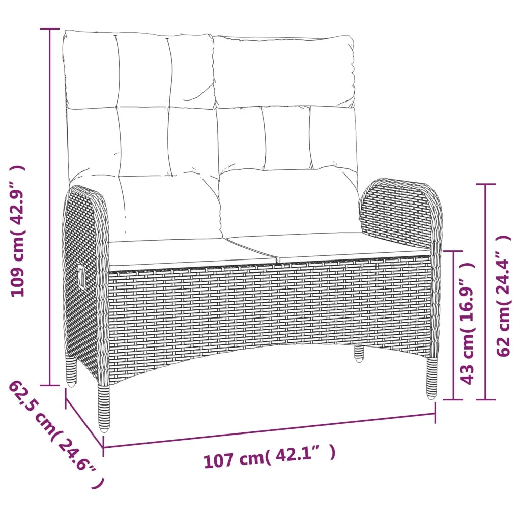 Set da Pranzo da Giardino 2 pz con Cuscini in Polyrattan Grigio