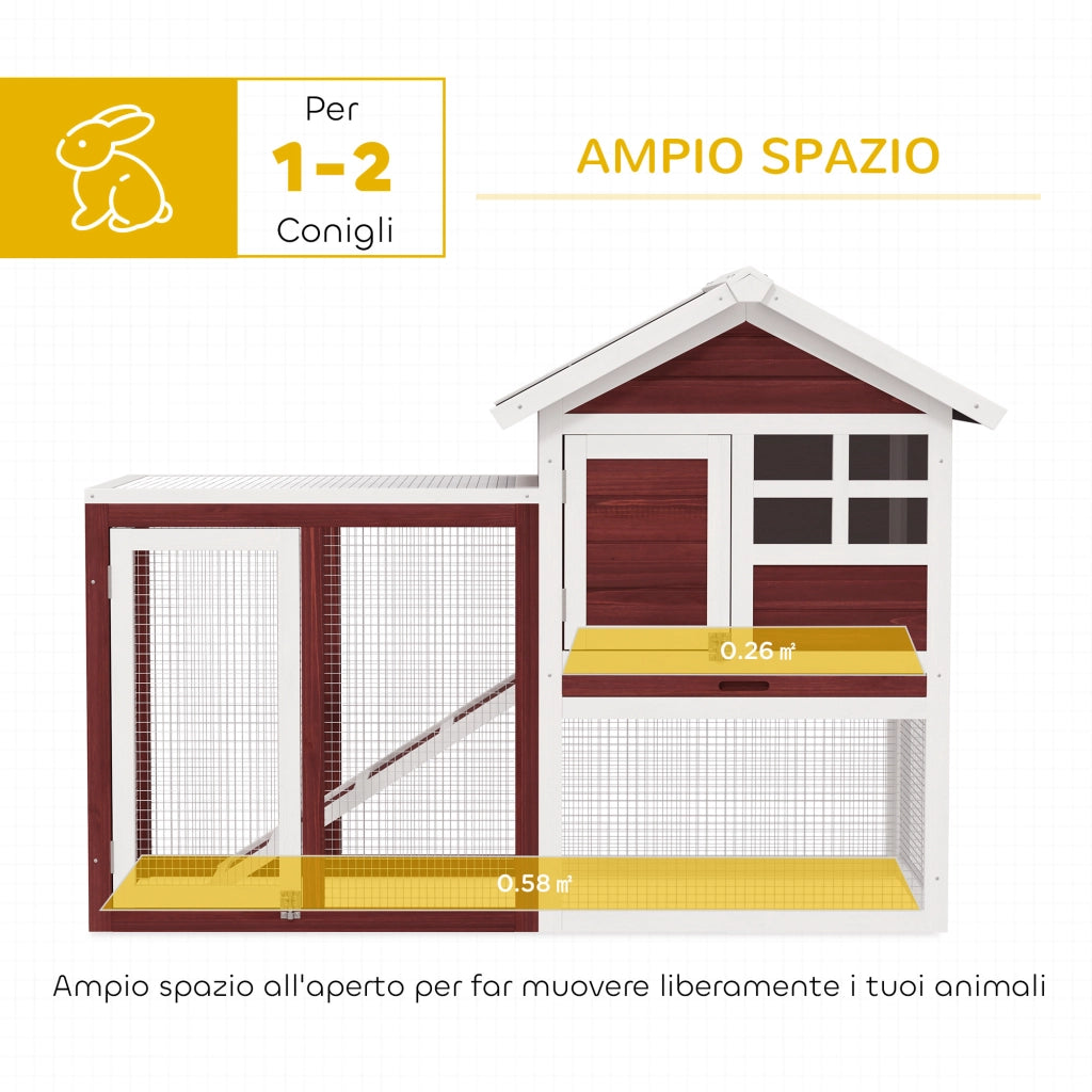 Casetta per Conigli da Giardino con Rampa ¨C Minimal ¨C Legno 123.5x62.5x92.5 cm Marrone Bianco
