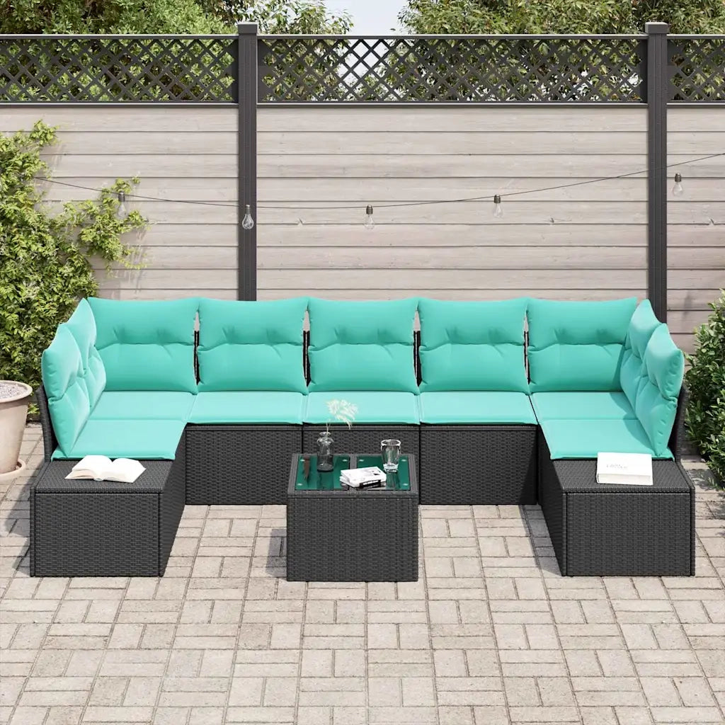 Set Divano da Giardino 8 pz Nero e Turchese polyrattan 3355655