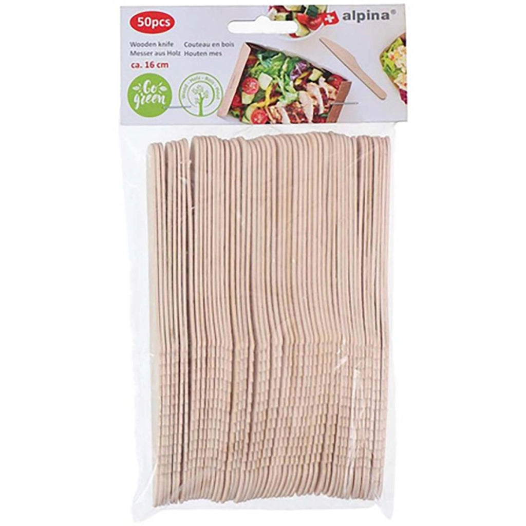 Set di 50 Coltelli in Legno Naturale Monouso 16 cm Beige Alpina