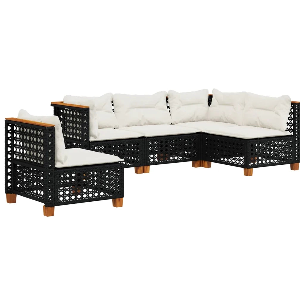 Set Divani da Giardino 5 pz con Cuscini in Polyrattan Nero 3261836