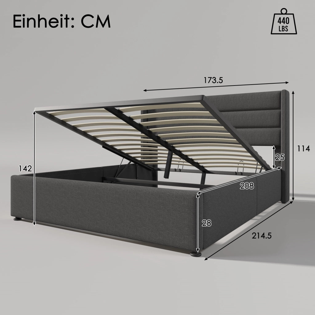 LETTO Contenitore 160x200 cm in lino grigio