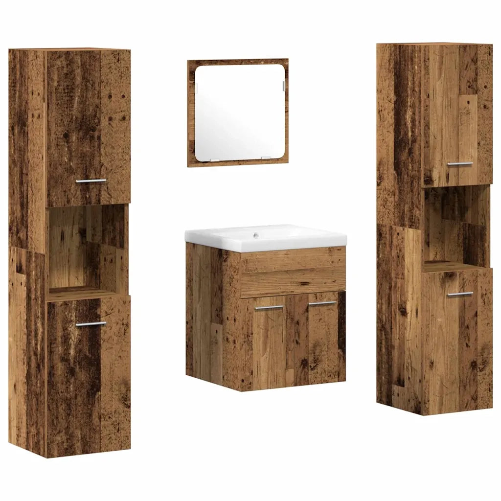 Set di mobili per il bagno con lo scaffale 4 pcs Legno vecchio 3332564
