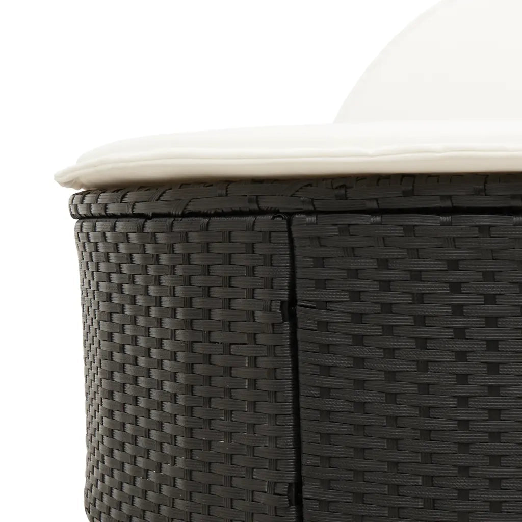 Lettino Prendisole Doppio con Cuscini Nero in Polyrattan 368646