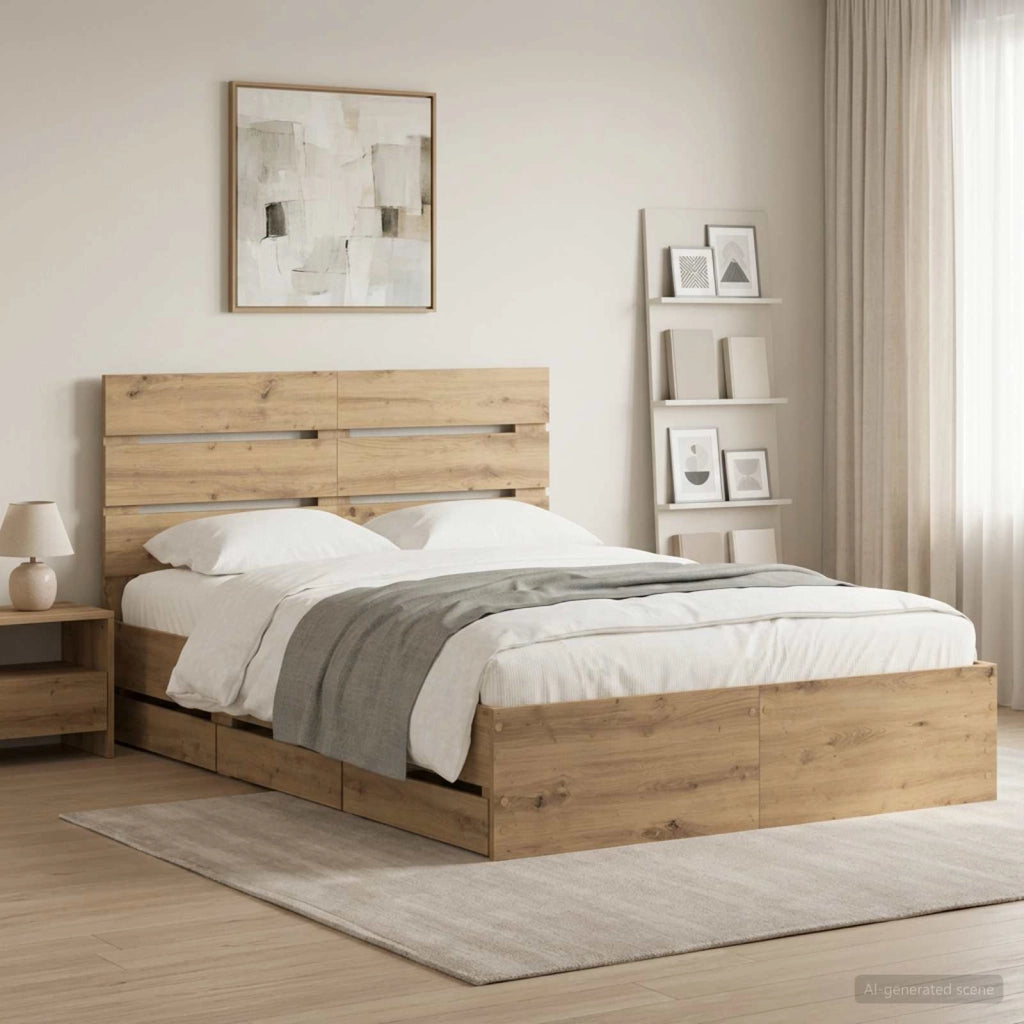 Bed Frame with Storage and Headboard Artisan Oak 160 x 200 cm 3445810