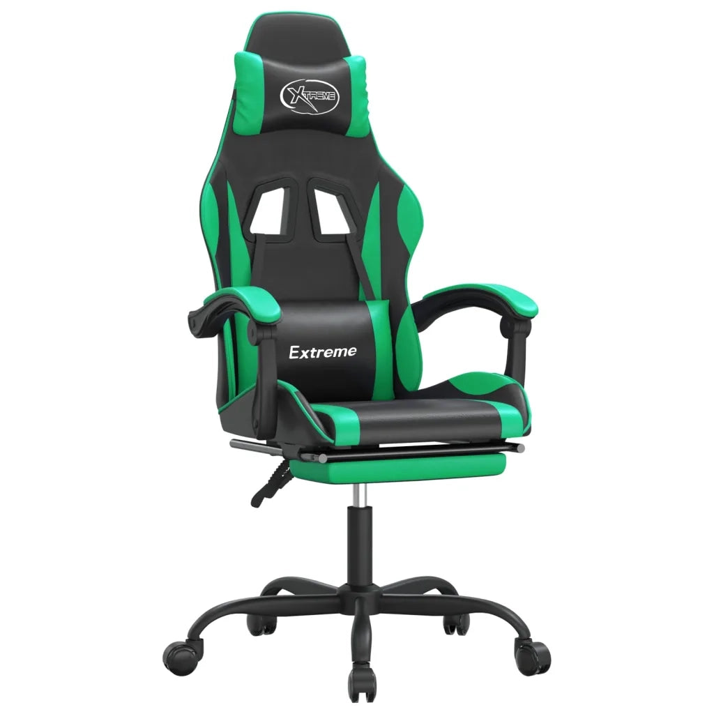 Sedia da Gaming | Sedia da e-sports Girevole con Poggiapiedi Nero Verde Similpelle
