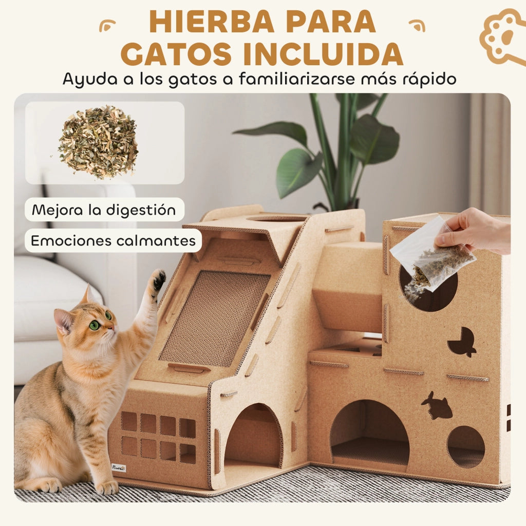 Castello per Gatti 2 Livelli con Tunnel e Ramp ¨C Minimal ¨C Marrone