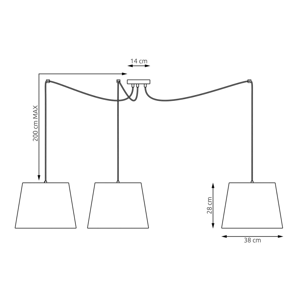 Sospensione 3 Luci Iside Con Fermacavi E Paralumi Beige