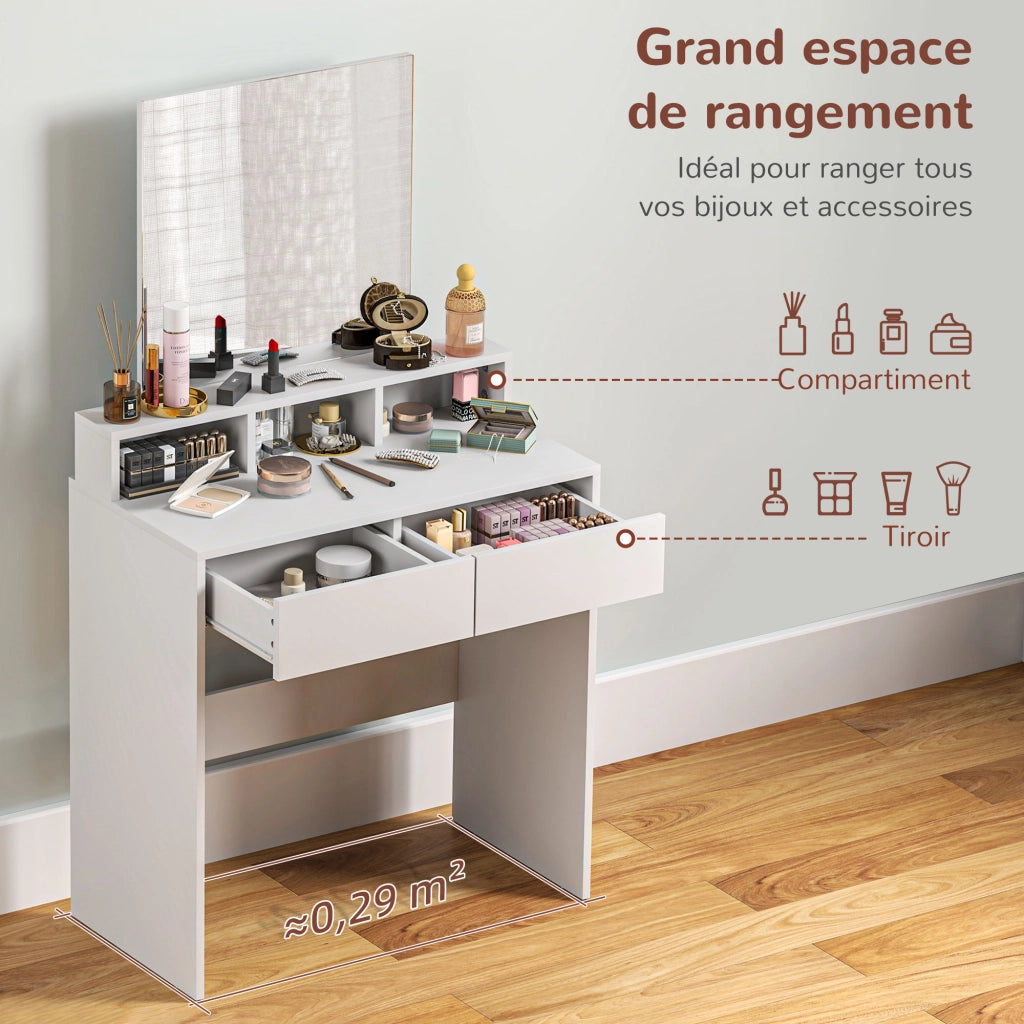 Scrivania da trucco con specchio e cassetti ¨C Minimal ¨C Bianco 75x38x135 cm