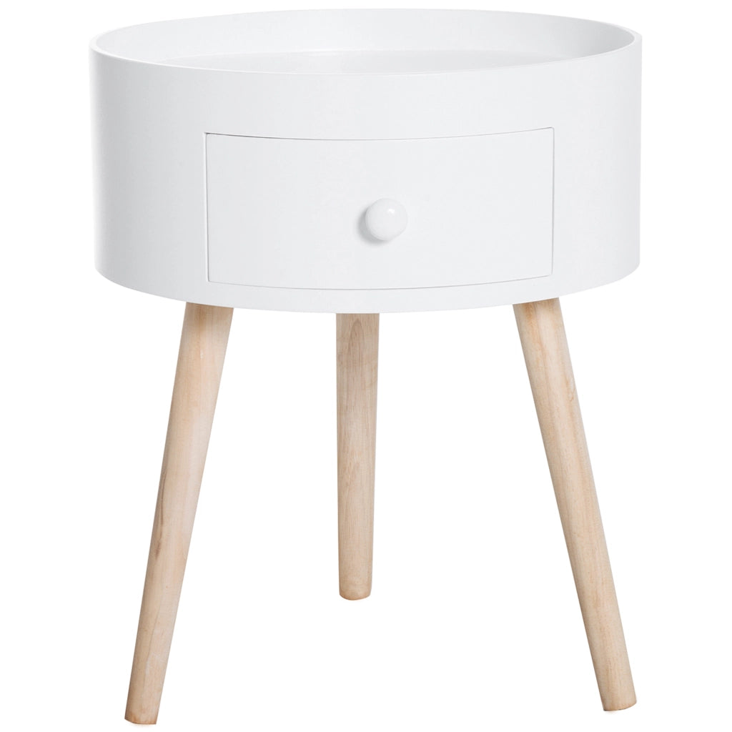 Tavolino da caff¨¨ rotondo con cassetto ¨C Minimal ¨C bianco, legno