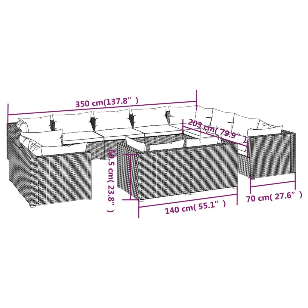 Set Divani da Giardino 12 pz con Cuscini in Polyrattan Marrone 3102891