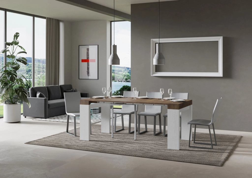 Consolle allungabile 90x40/300 cm Roxel Mix piano Noce - struttura Bianco Frassino