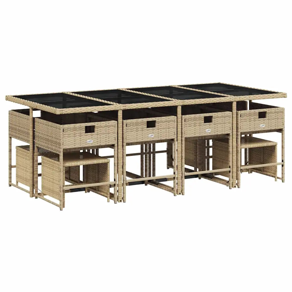 Set Pranzo da Giardino 13 pz con Cuscini Beige Misto Polyrattan 3278111