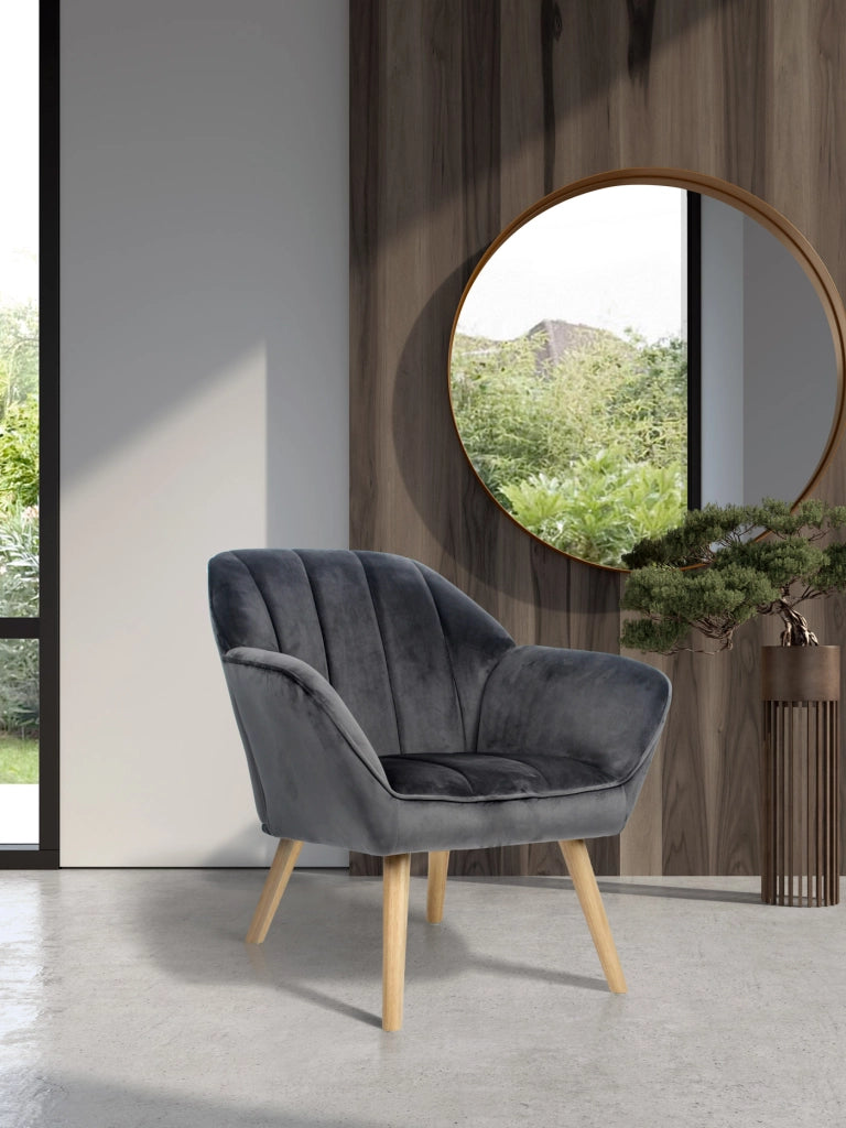 Poltrona Hispanohogar velluto grigio con gambe Hispanohogar legno 75x78x77