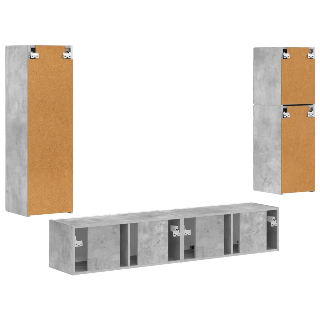 Set mobile TV 4 pz-Credenza per TV Grigio cemento Legno multistrato 641590