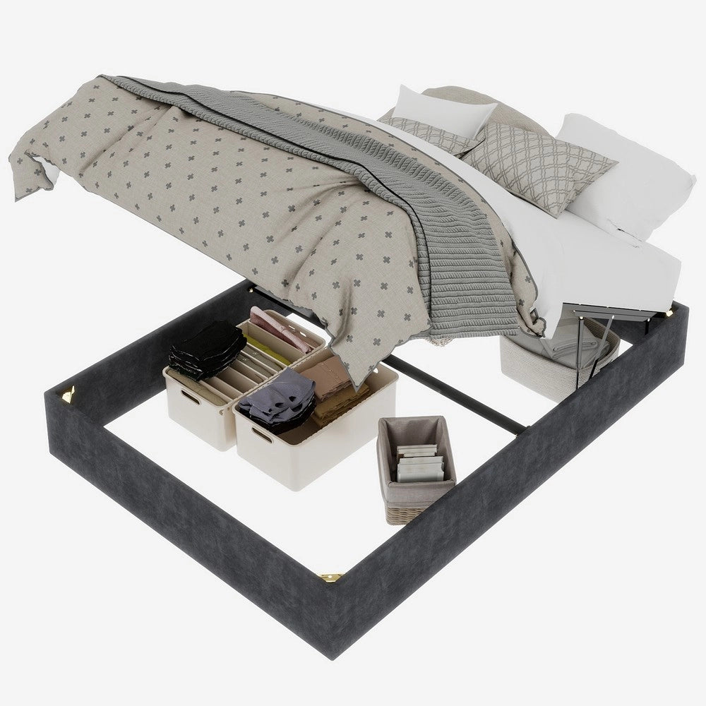 Letto Contenitore Imbottito ¨C MINIMAL ¨C Velluto Grigio 160x200