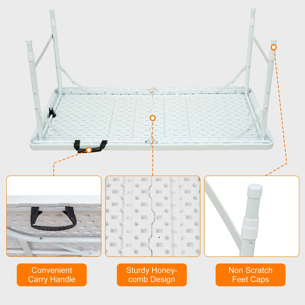 Tavolo-Xylo-125cm pieghevole bianco regolabile portatile 135kg