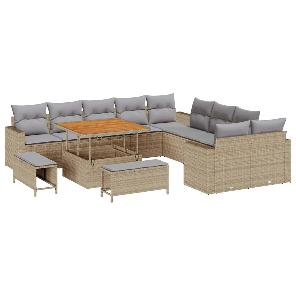 Set Divano da Giardino 17 pcs Beige e Grigio Chiaro polyrattan