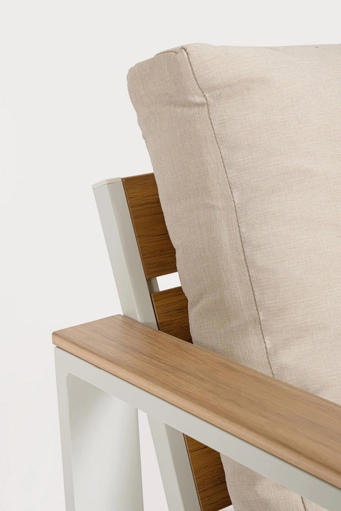 Set 4 Pezzi Salotto da Giardino con Divano 2 Poltrone e Tavolino in Alluminio e Polywood Leandro Bianco e Beige
